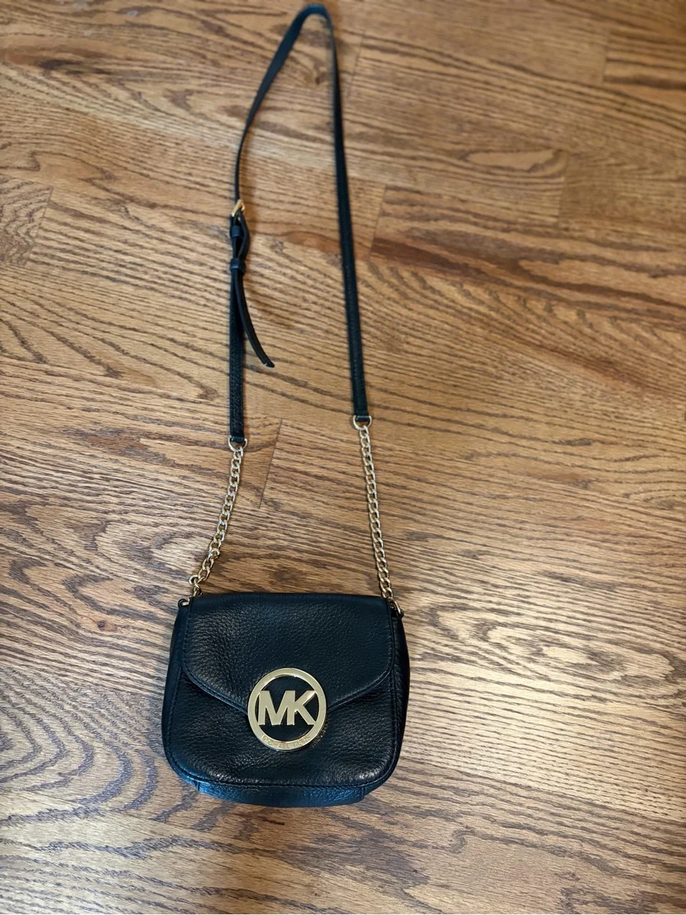 Michael Kors Black Leather Crossbody with Gold Hardware